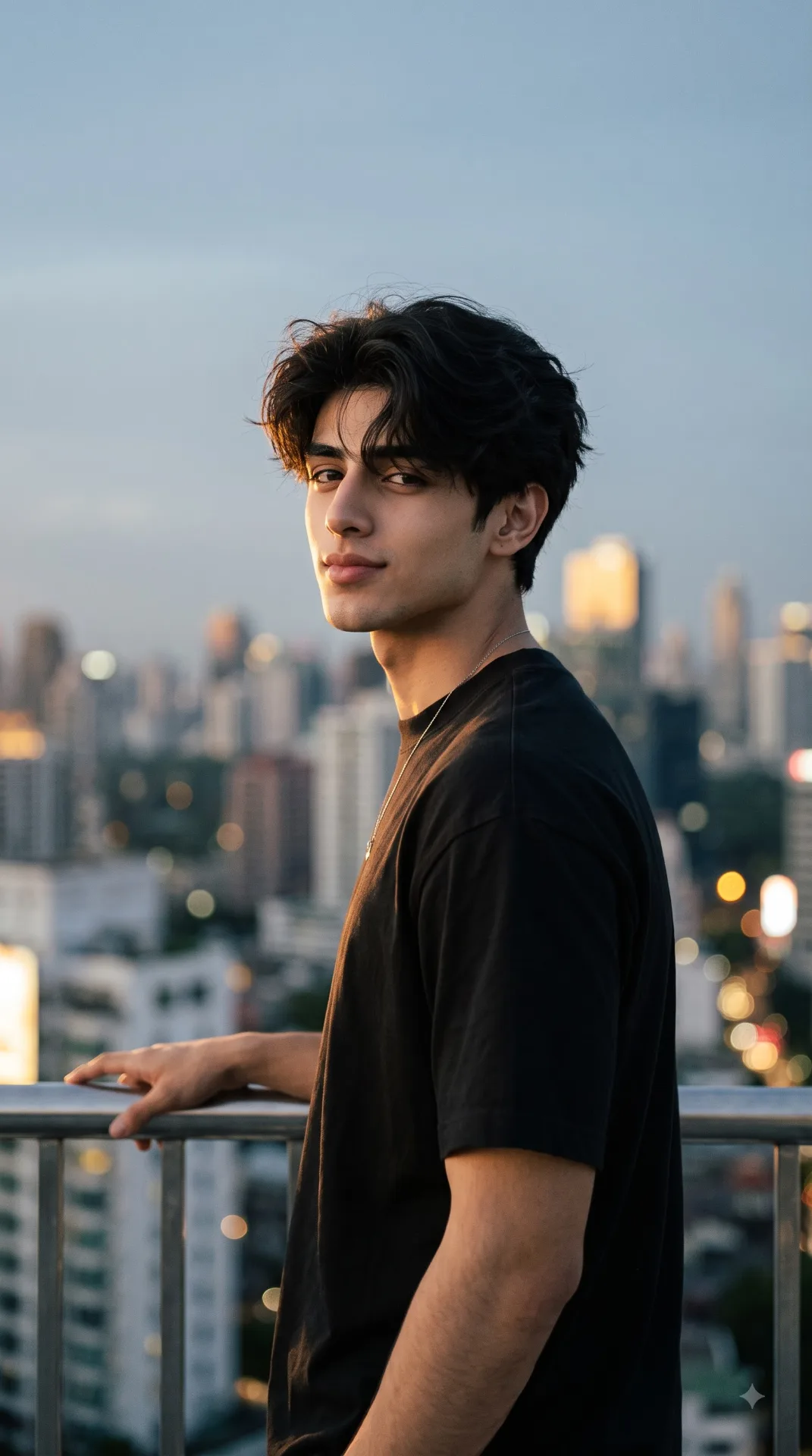 "City Rooftop Sunset Editorial Portrait"