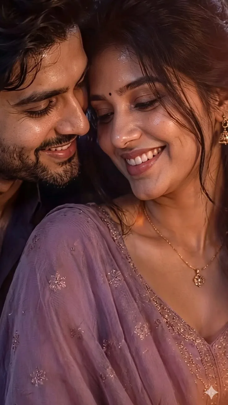 Intimate Romantic Close-up of Indian Couple