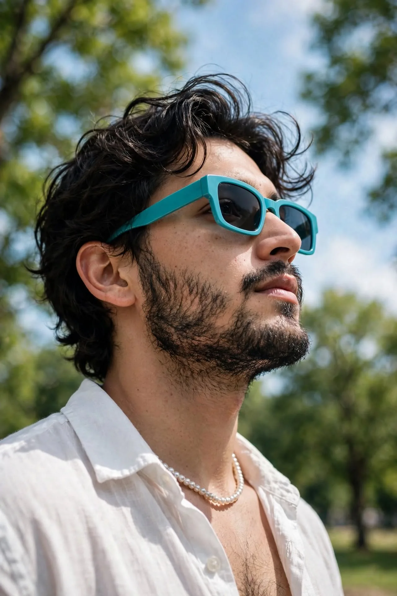 Close-up Low-Angle Portrait - Turquoise Sunglasses