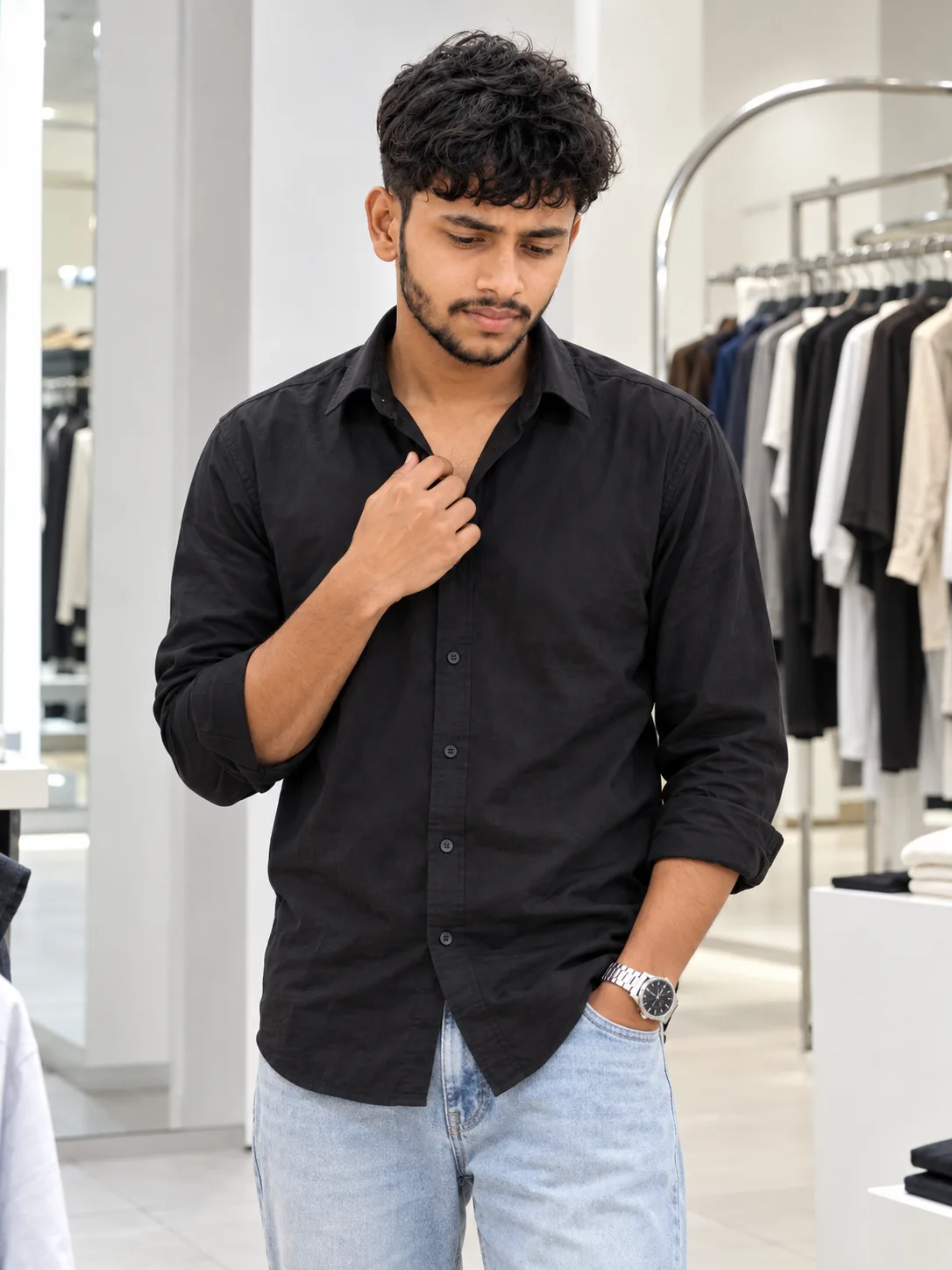 Black Shirt — Cinematic Fashion Store Portrait