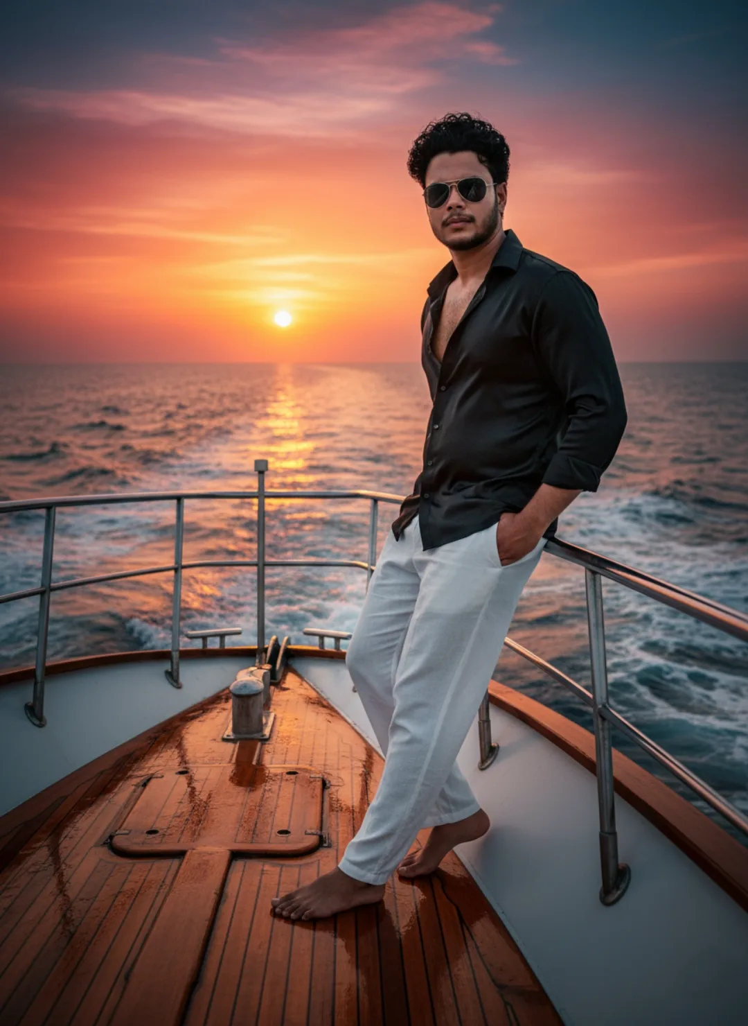 Sunset Yacht Pose – Barefoot Confidenc