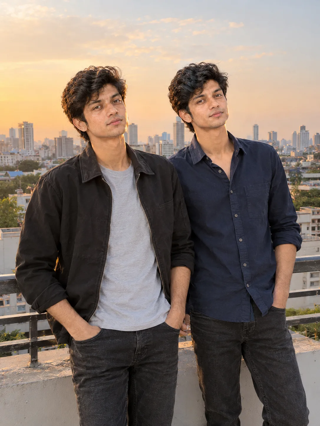 Ultra Realistic Two Boys Rooftop Evening