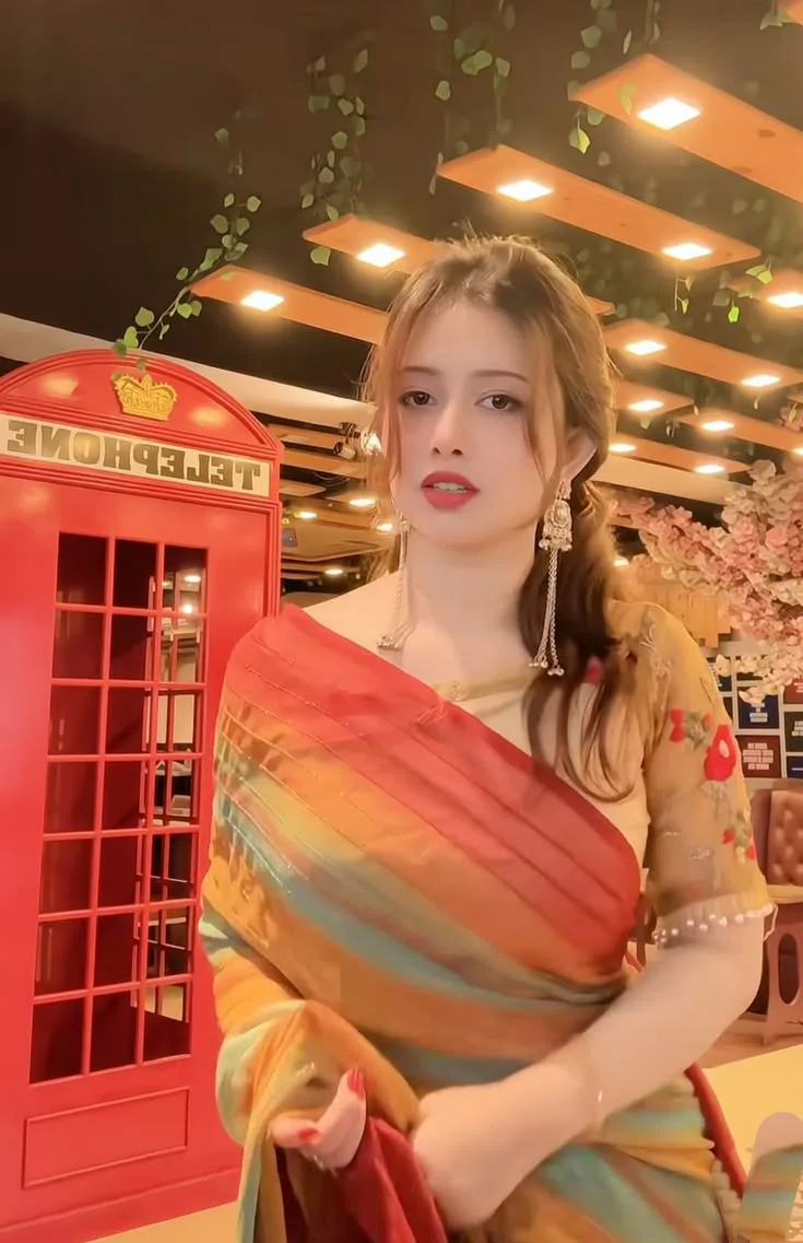 Modern Restaurant Saree Portrait – Warm Luxury Ambience