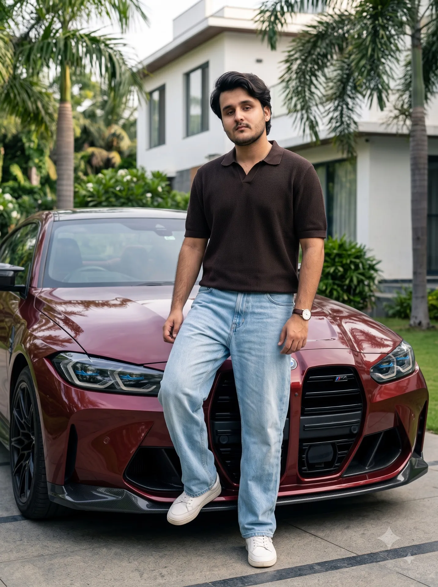 Stylish Pose with BMW M4 image prompt