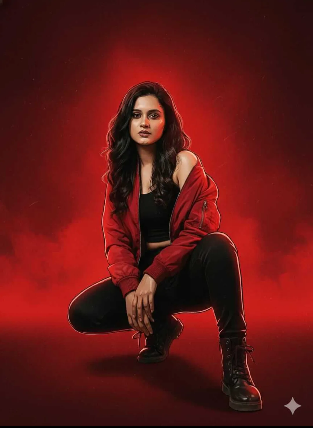 Red high-contrast Tamil gangster-style poster illustration with exact face details