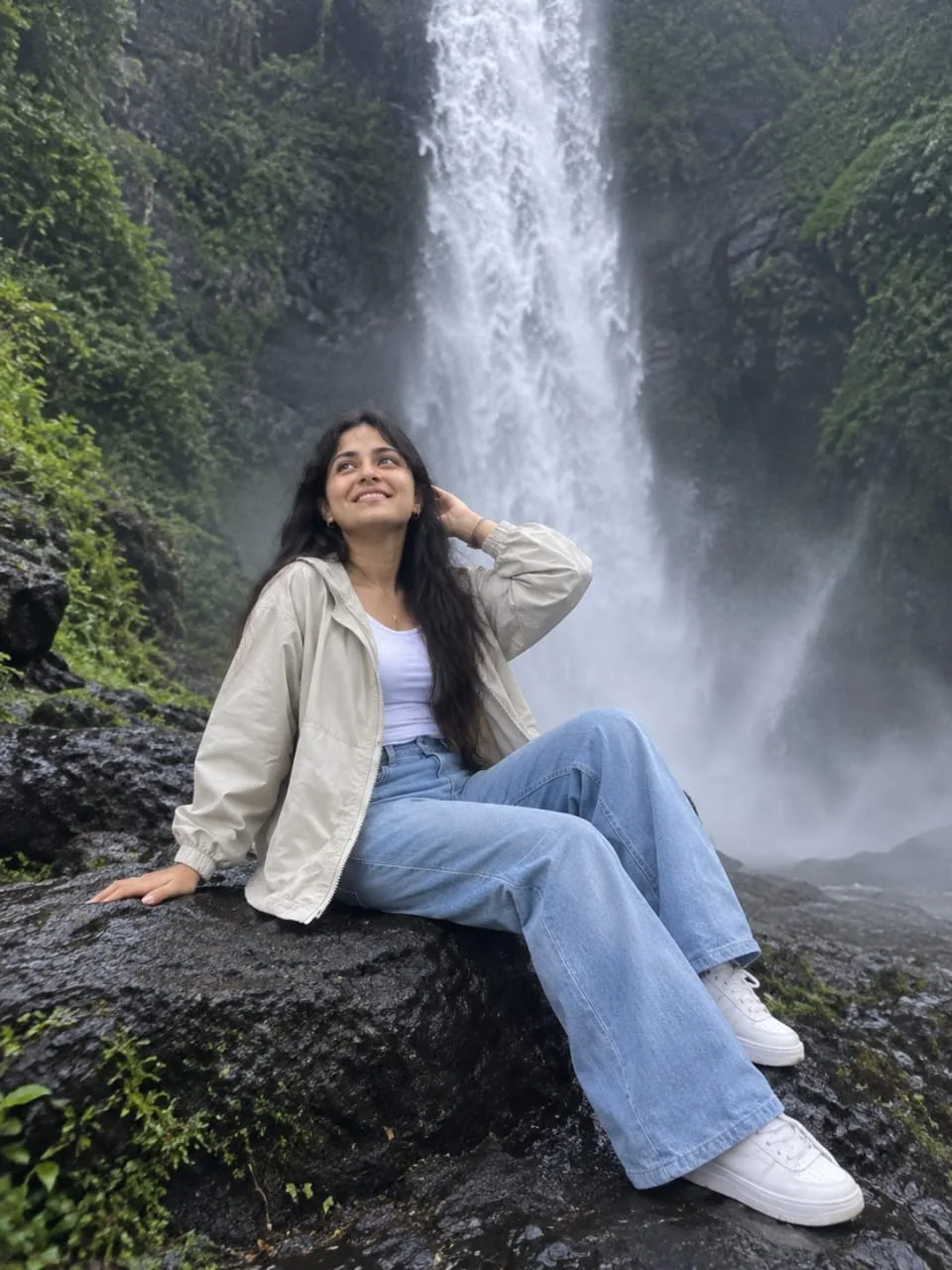 Misty Waterfall Adventure Portrait