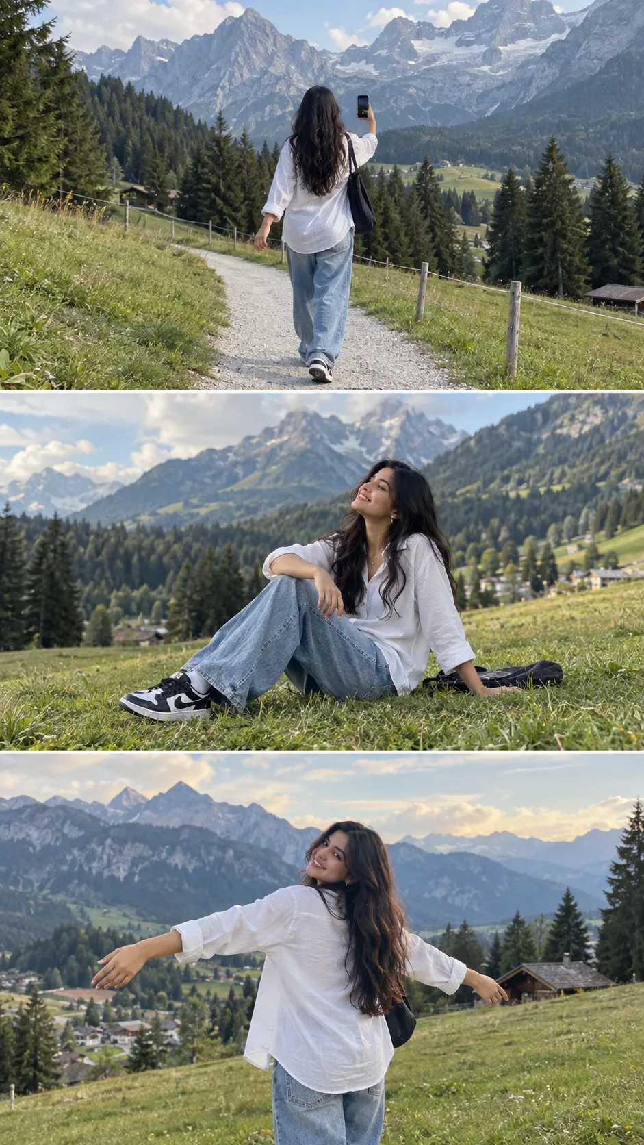 Ultra realistic 3 panel college of a young beautiful lady