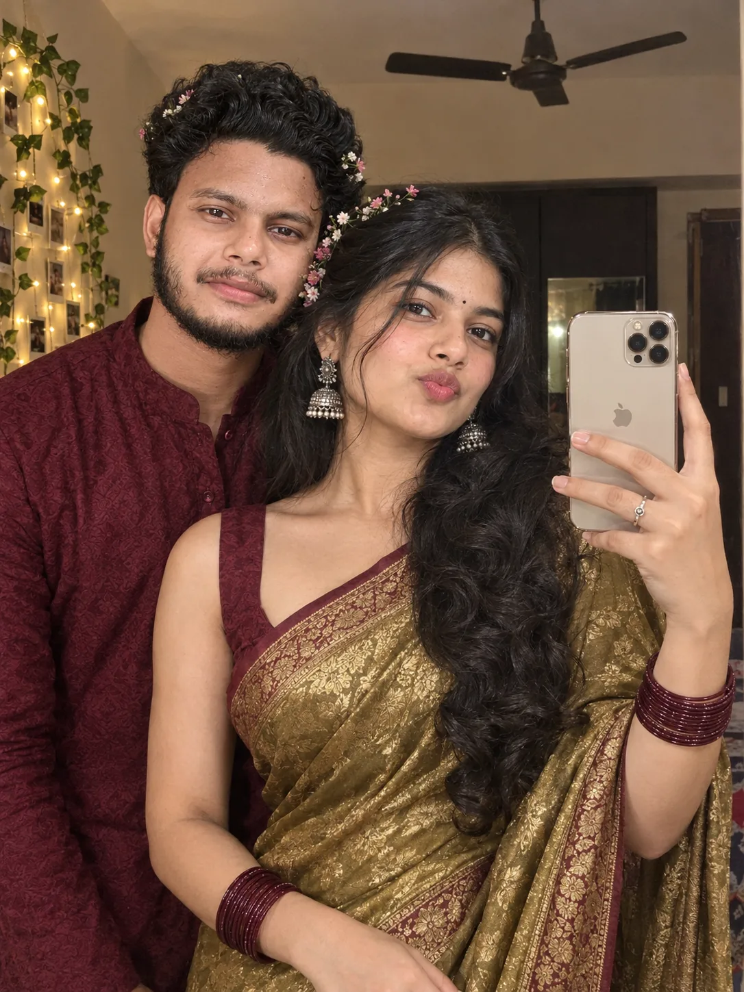 Festive Couple Mirror Selfie