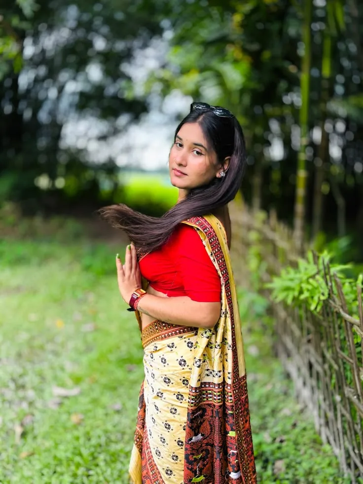 Candid Outdoor Village Portrait of Young Indian Woman in Saree