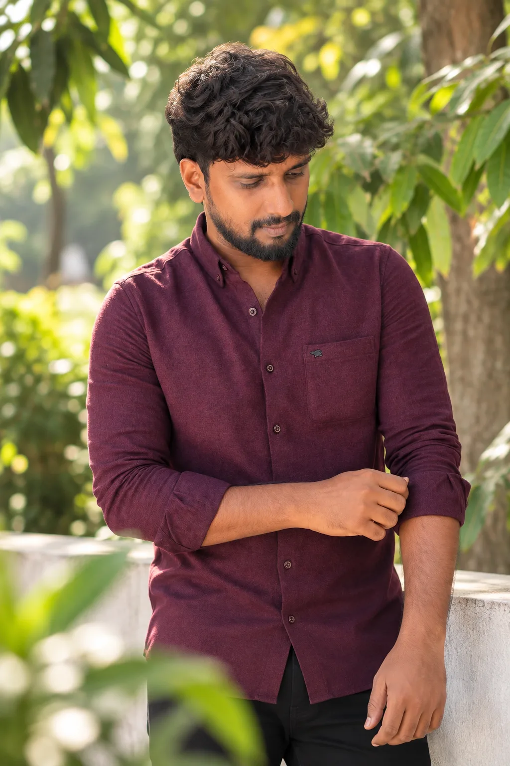 Cinematic Maroon Shirt Portrait
