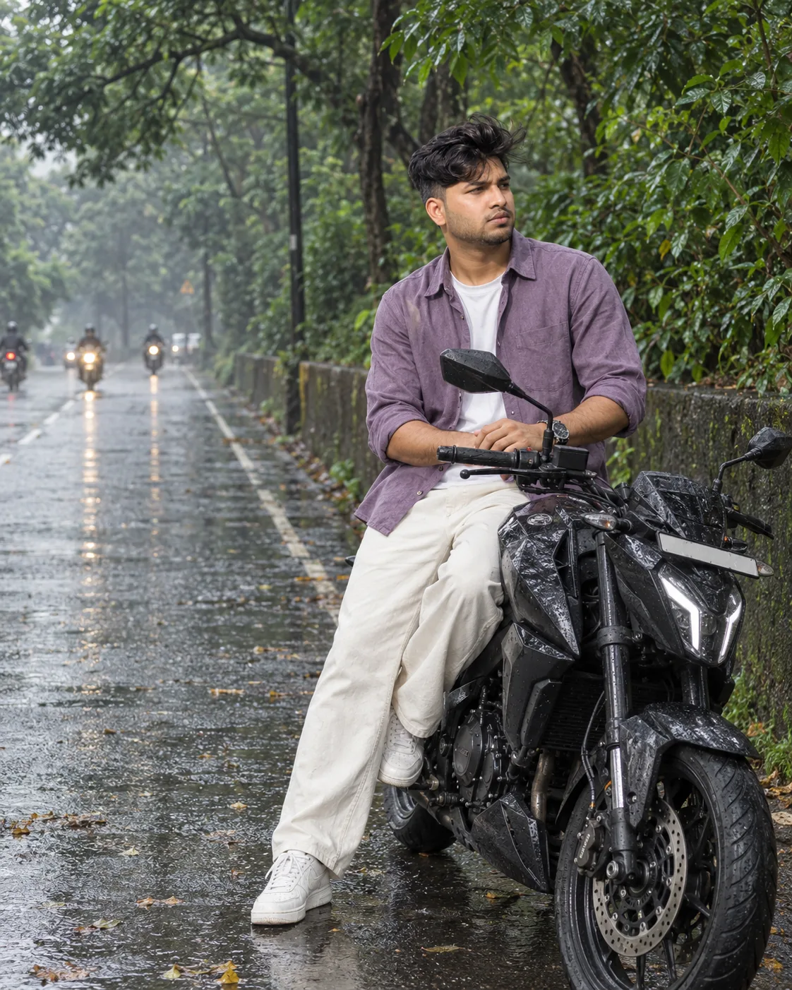 Monsoon Motorcycle Portrait