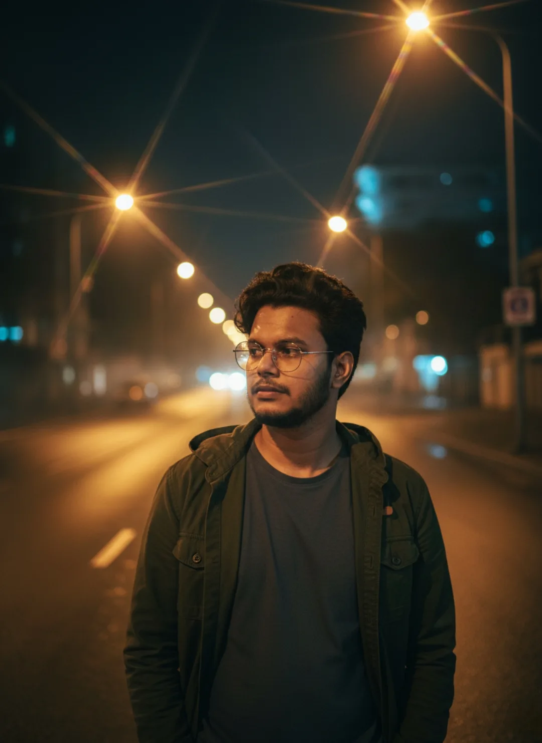 Midnight Streetlights Cinematic Portrait