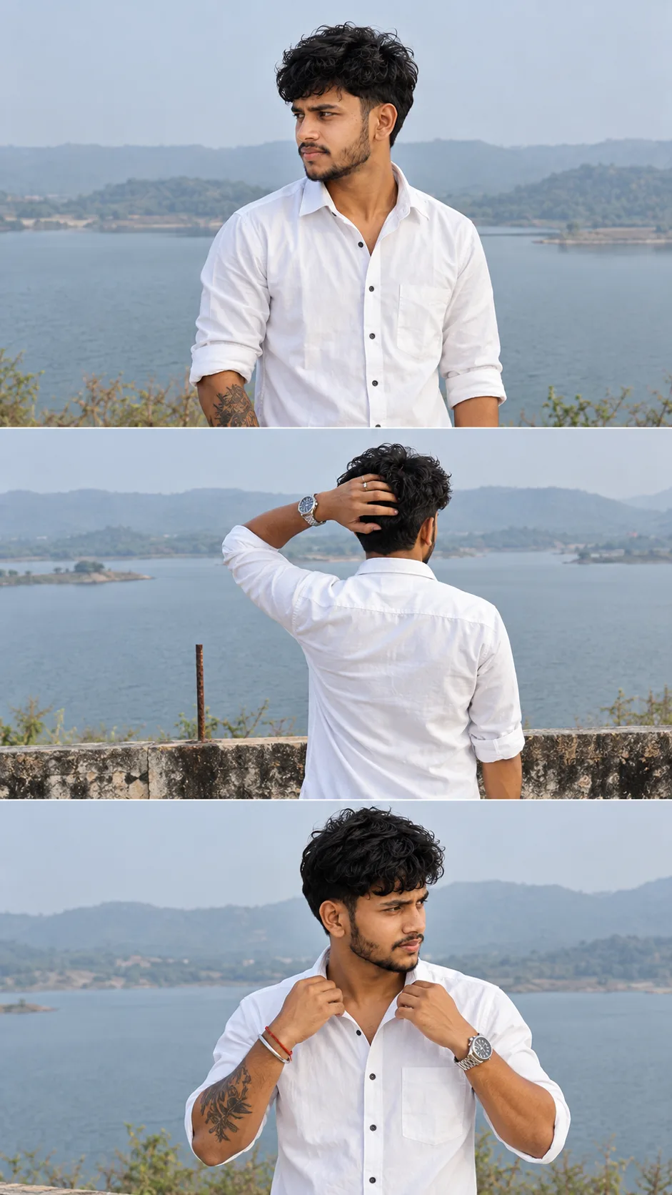 Hazy Lakeside Three-Panel Portrait