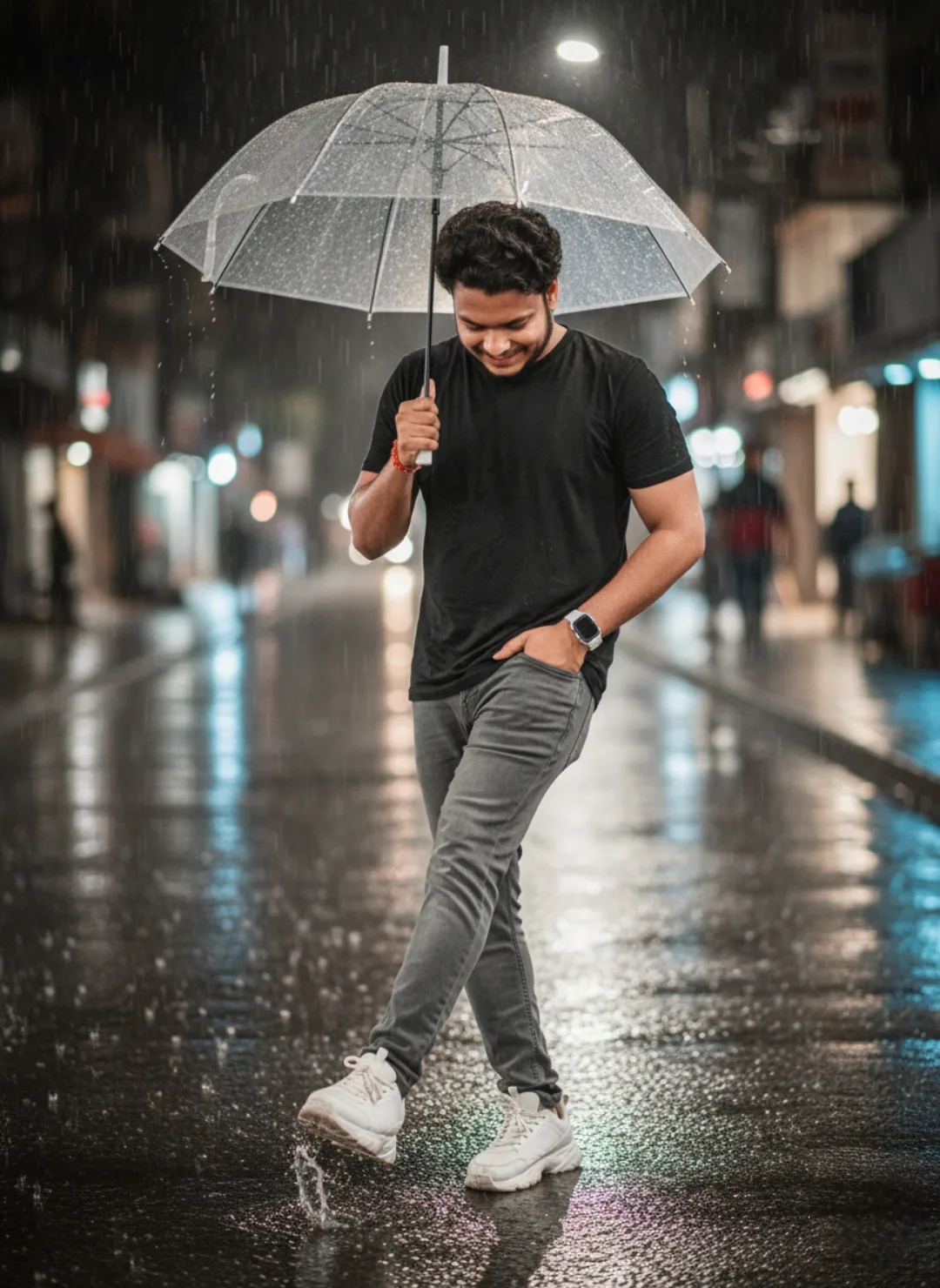 Joyful Rainy Night Walk