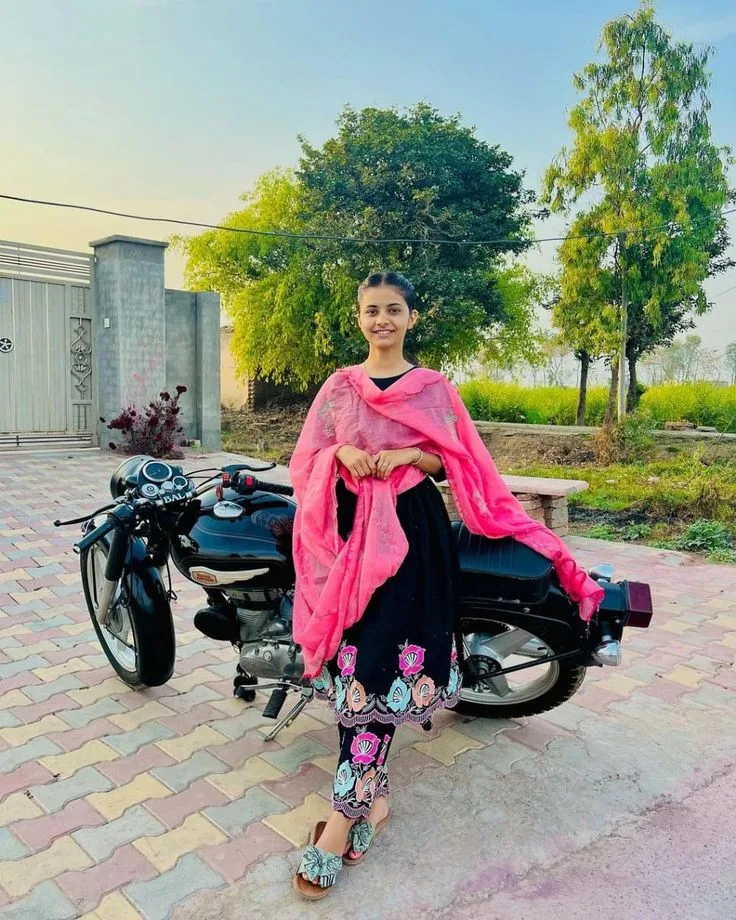 Traditional Punjabi Suit Bullet Motorcycle Portrait