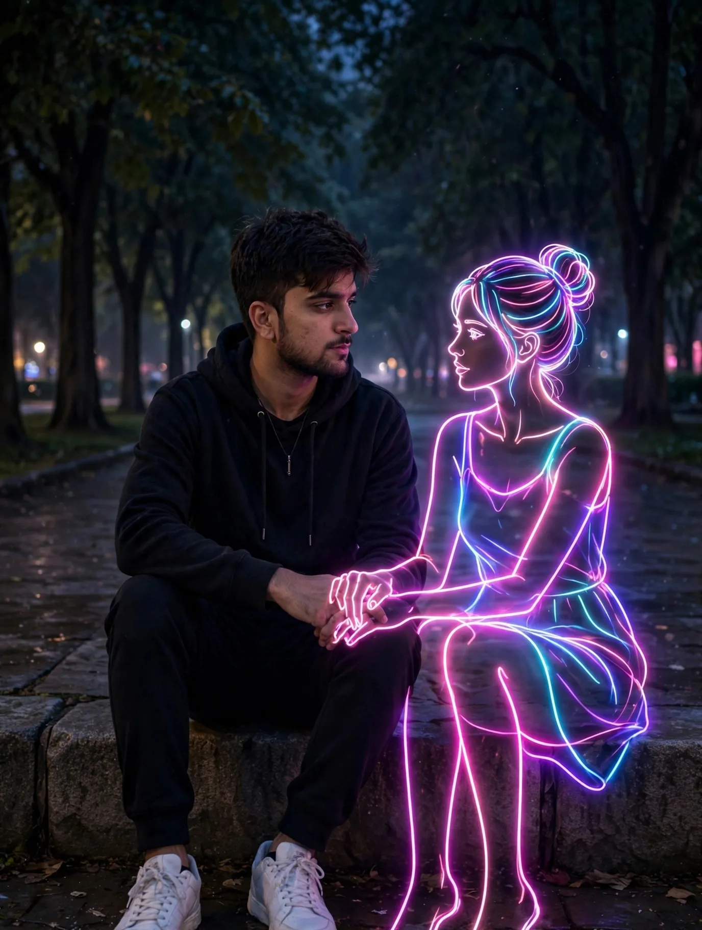 Hand in Hand Neon Girl - Night Curb Emotional