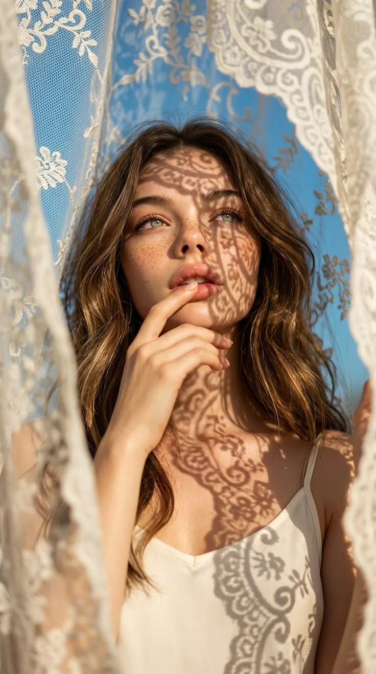Dreamy Lace Curtain Golden Hour Portrait